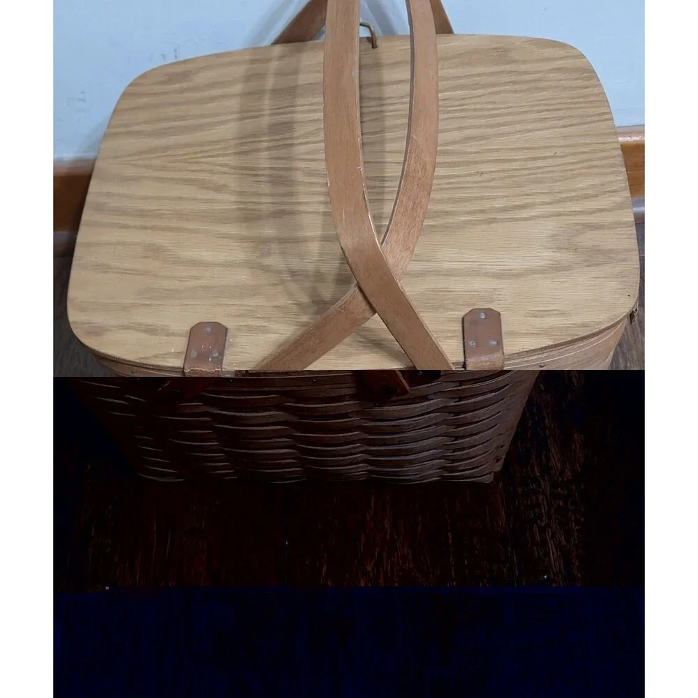 Vintage Longaberger Large Picnic Basket With Lid & Riser 1989 USA